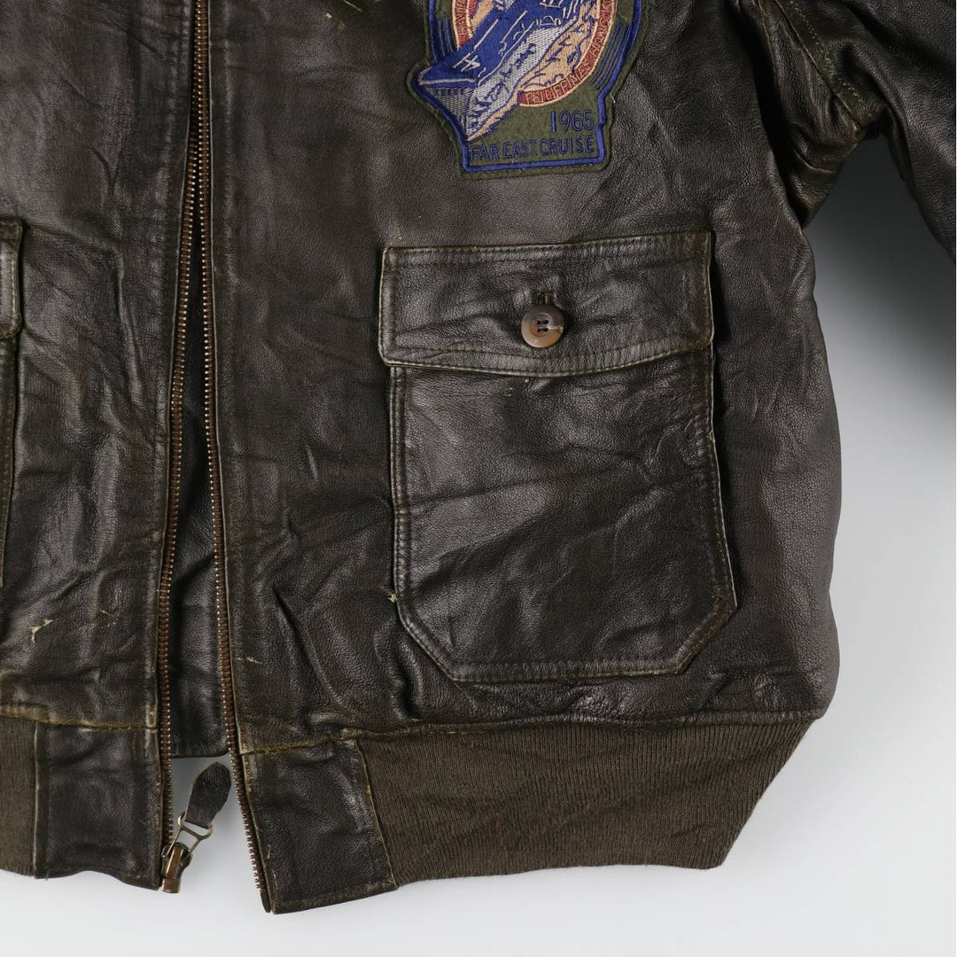 MARK ANDRE Custom Leather Flight Jacket with Patches, Men's XXL Size / eaa504431