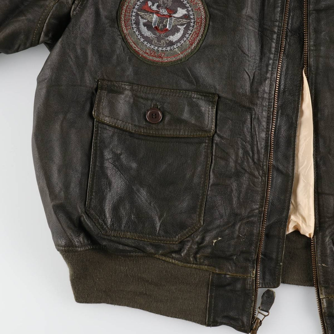 MARK ANDRE Custom Leather Flight Jacket with Patches, Men's XXL Size / eaa504431