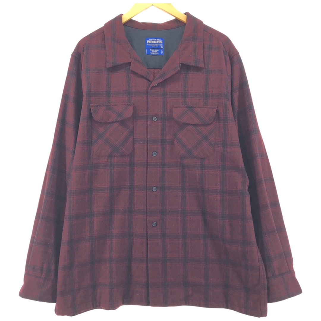 Pendleton Board Shirt Check Pattern Open Collar Wool Box Shirt Men's XXL /eaa504502