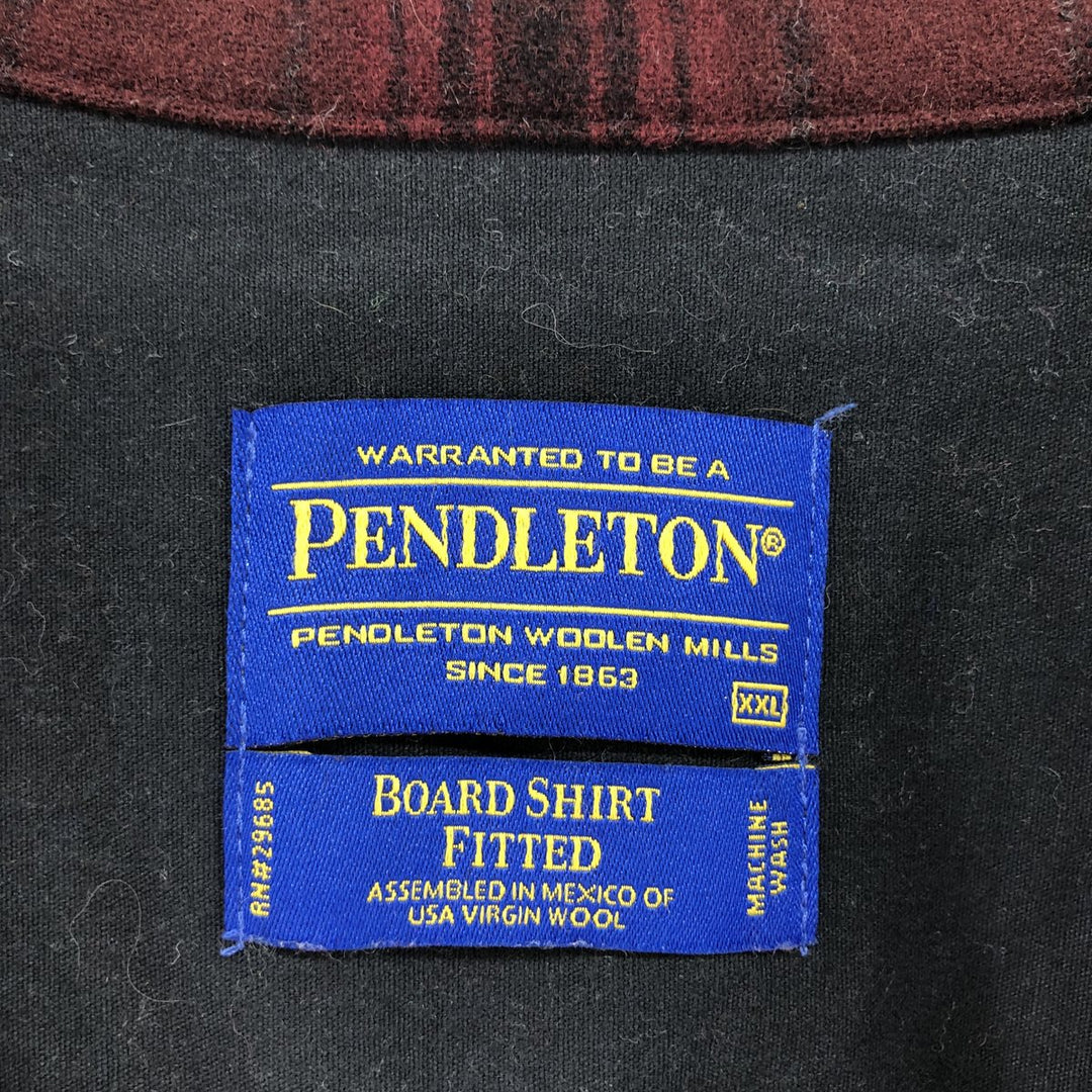 Pendleton Board Shirt Check Pattern Open Collar Wool Box Shirt Men's XXL /eaa504502