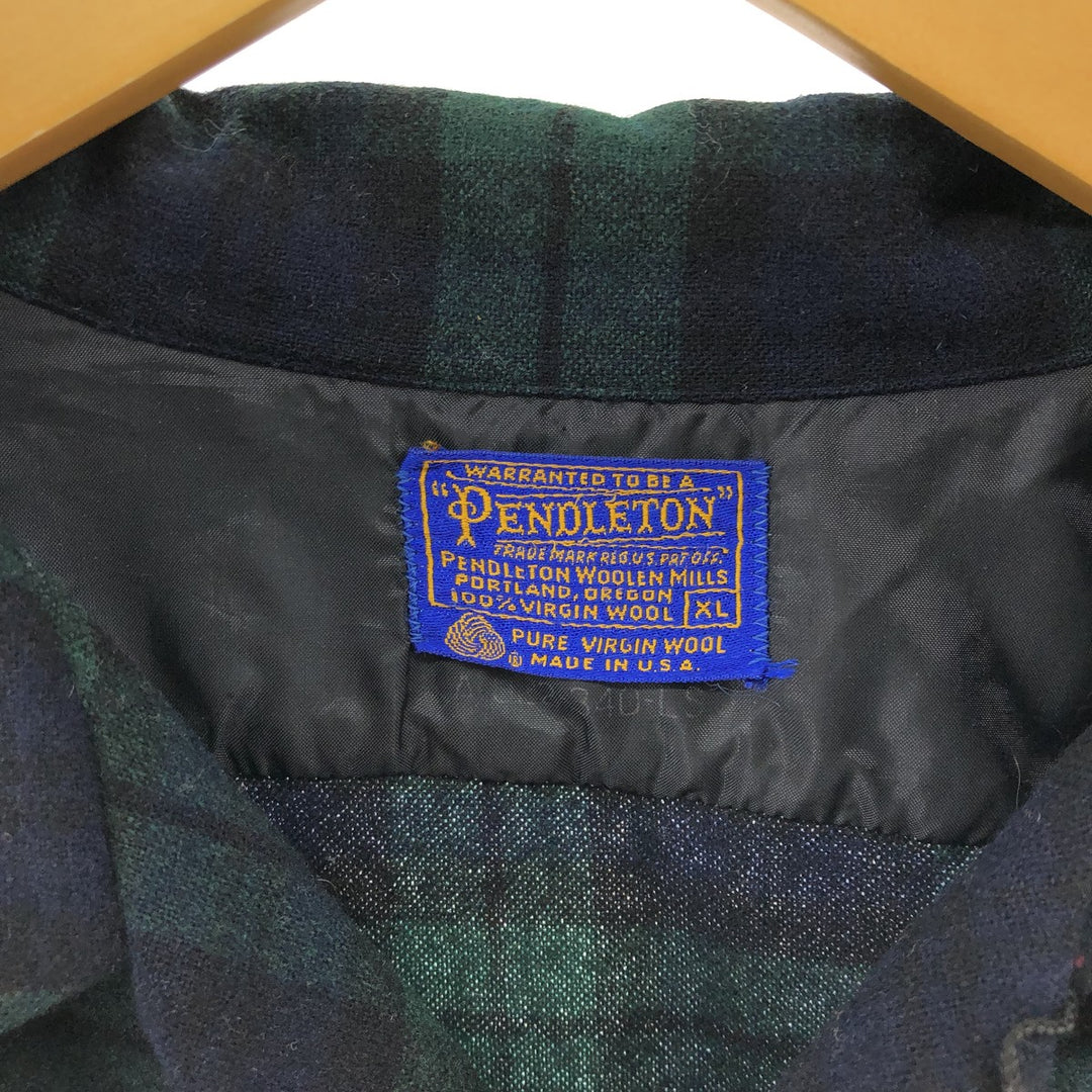 70'S Pendleton Board Shirt Blackwatch Check Open Collar Wool Box Shirt Made in USA Men's XL /eaa504519