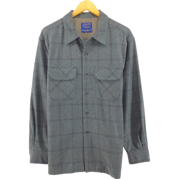 Pendleton Board Shirt, Houndstooth Pattern, Check Pattern, Open Collar, Wool Box Shirt, Men's Size L /eaa504560