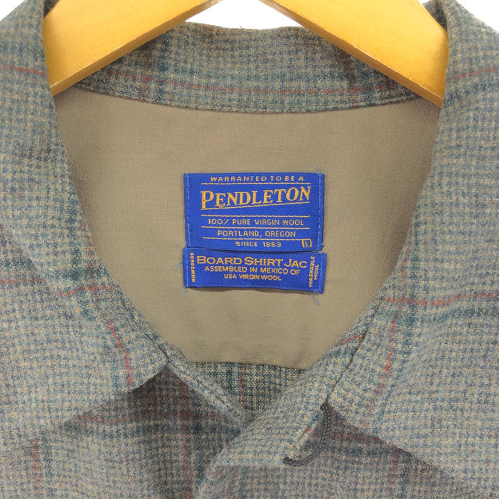 Pendleton Board Shirt, Houndstooth Pattern, Check Pattern, Open Collar, Wool Box Shirt, Men's Size L /eaa504560