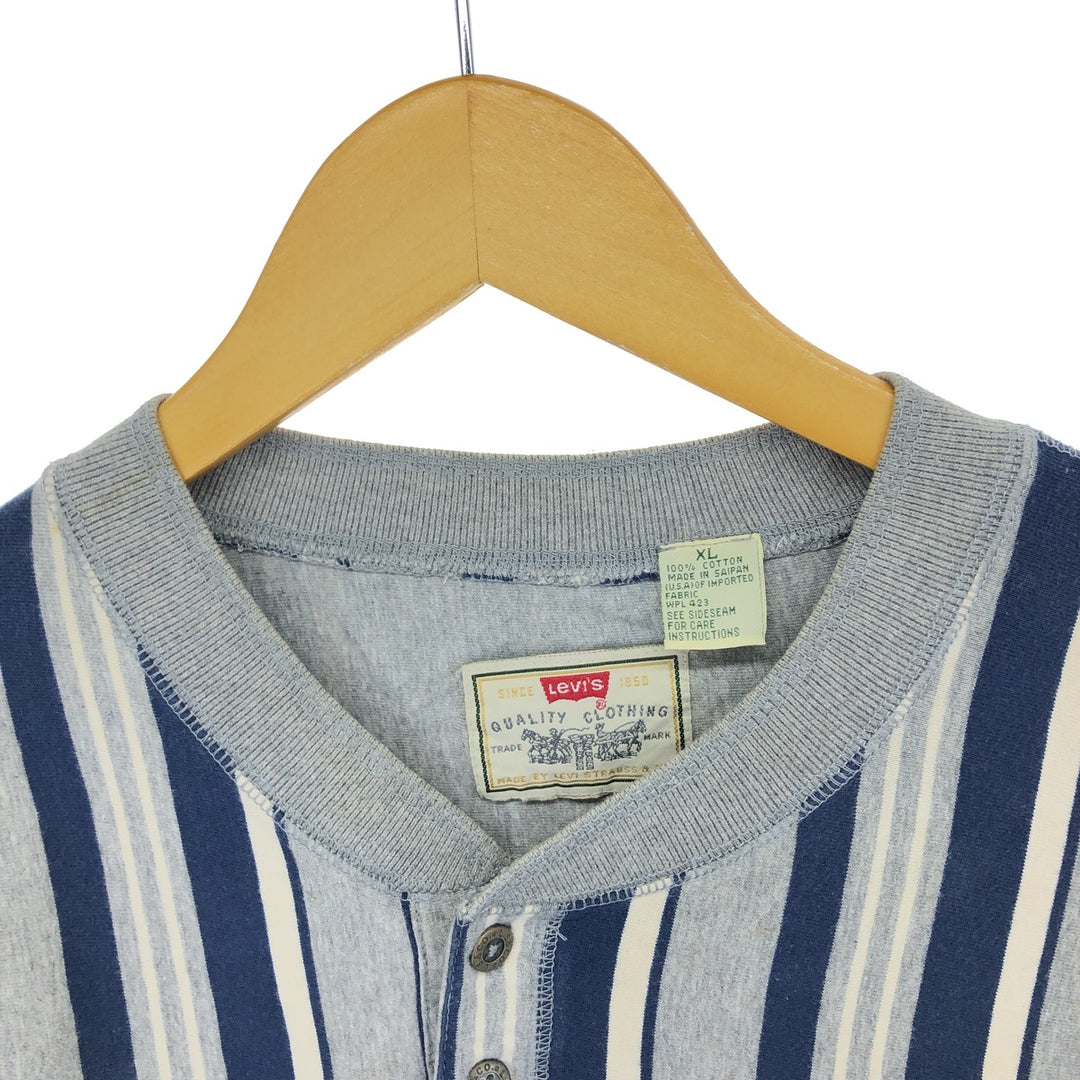 90'S Levi's Stripe Pattern Henley Neck Long T-Shirt Long Tee Men's XL Vintage /eaa504604