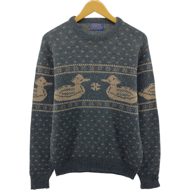 70'S Pendleton Animal Pattern Wool Knit Sweater Made in USA Men's M Size Vintage /eaa504650