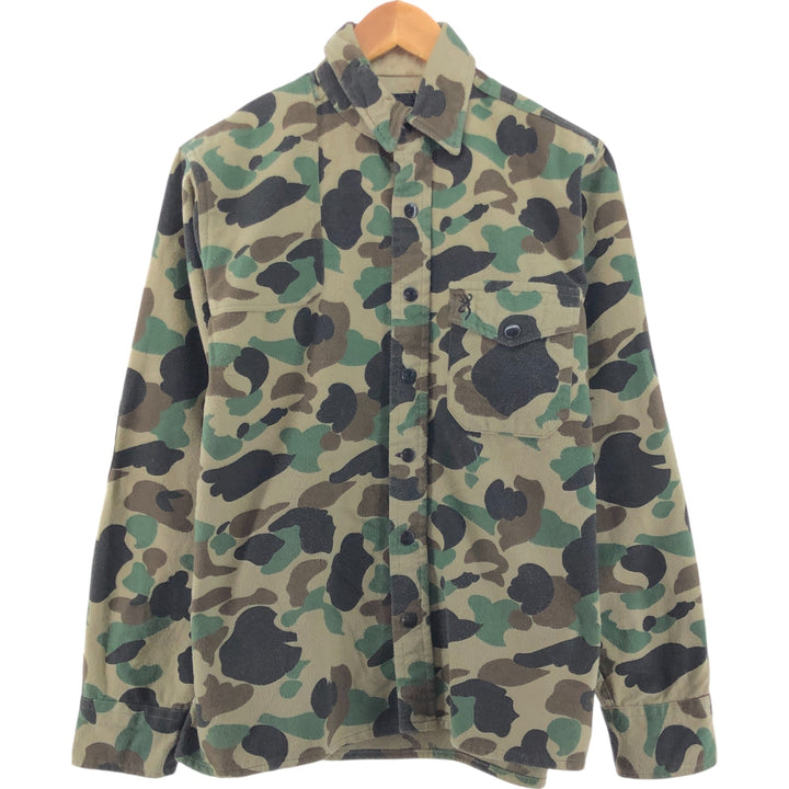 BROWNING Camouflage Pattern Duck Hunter Camo Long Sleeve Chamois Cloth Shirt Men's M size /eaa504714