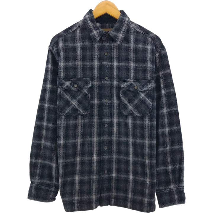 00'S ST JOHN'S BAY ombre check long sleeve heavy flannel check shirt men's M size /eaa504726