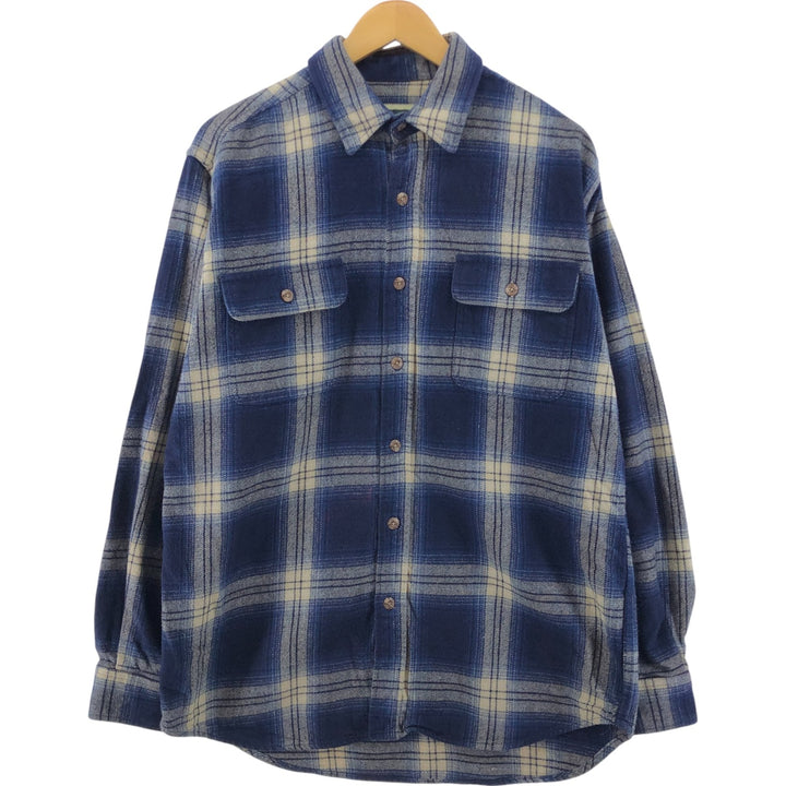 FIELD and STREAM ombre check long sleeve heavy flannel check shirt men's size L /eaa504732