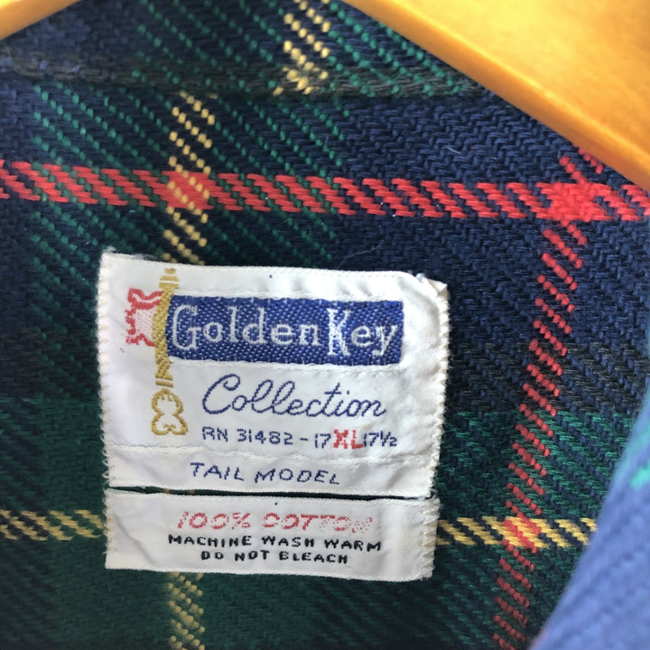 60s-70'S GOLDEN KEY Long Sleeve Heavy Flannel Check Shirt Men's XL Vintage /eaa504757