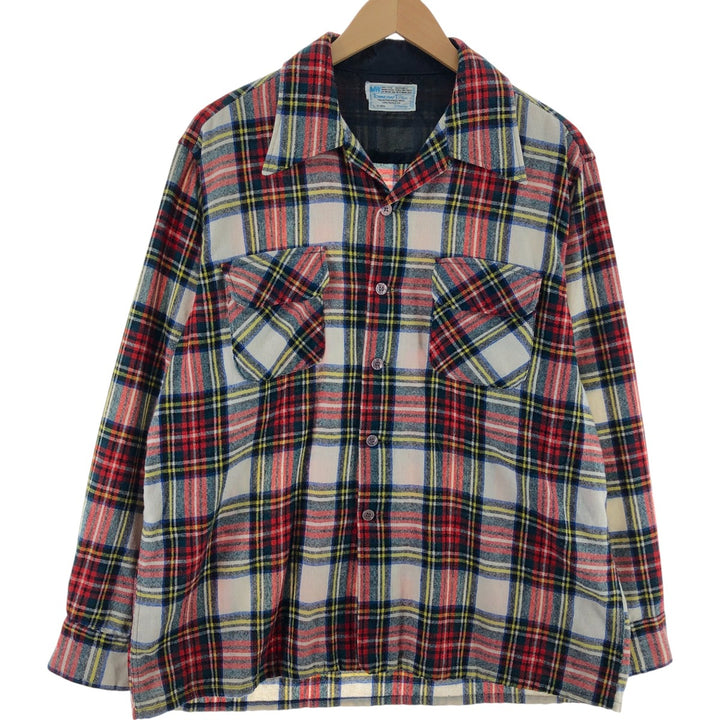 70'S JCPenney Towncraft open collar tartan wool box shirt, men's size L / eaa504778