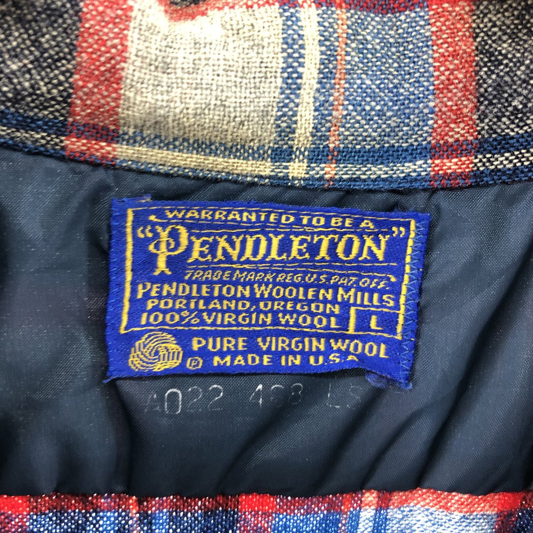 70's Pendleton Board Shirt, Open Collar, Check Pattern, Wool Box Shirt, Made in USA, Men's L size /eaa504781