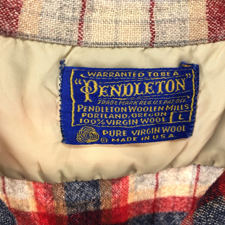 70's Pendleton Board Shirt Check Pattern Open Collar Wool Box Shirt Made in USA Men's L size /eaa504783