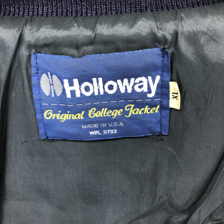 80s~90'S HOLLOWAY Leather Sleeve Wool Button Varsity Jacket Made in USA Men's XL Vintage /eaa504913