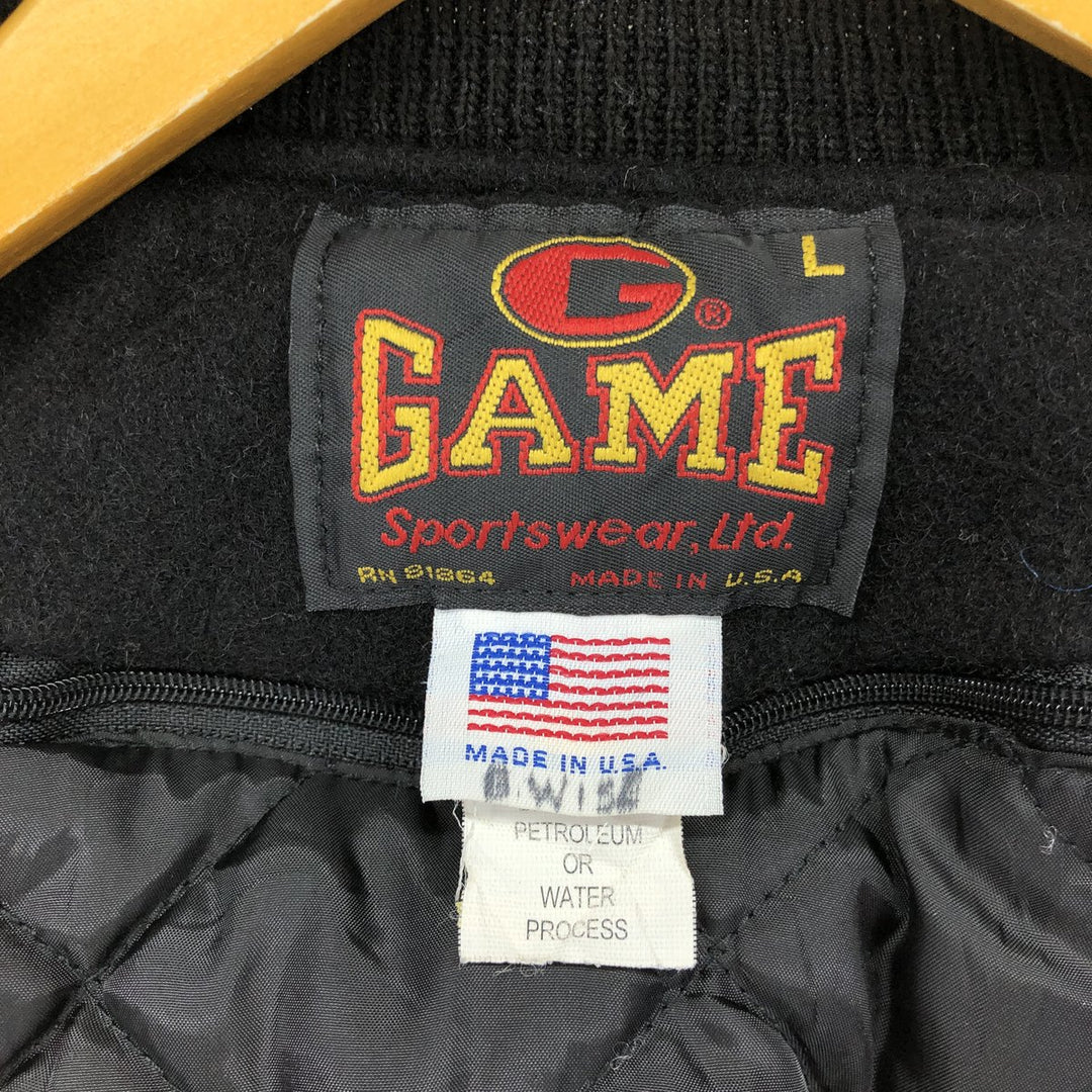 90'S GAME SPORTS WEAR Leather Sleeve Wool Button Varsity Jacket Made in USA Men's L Size Vintage /eaa504917