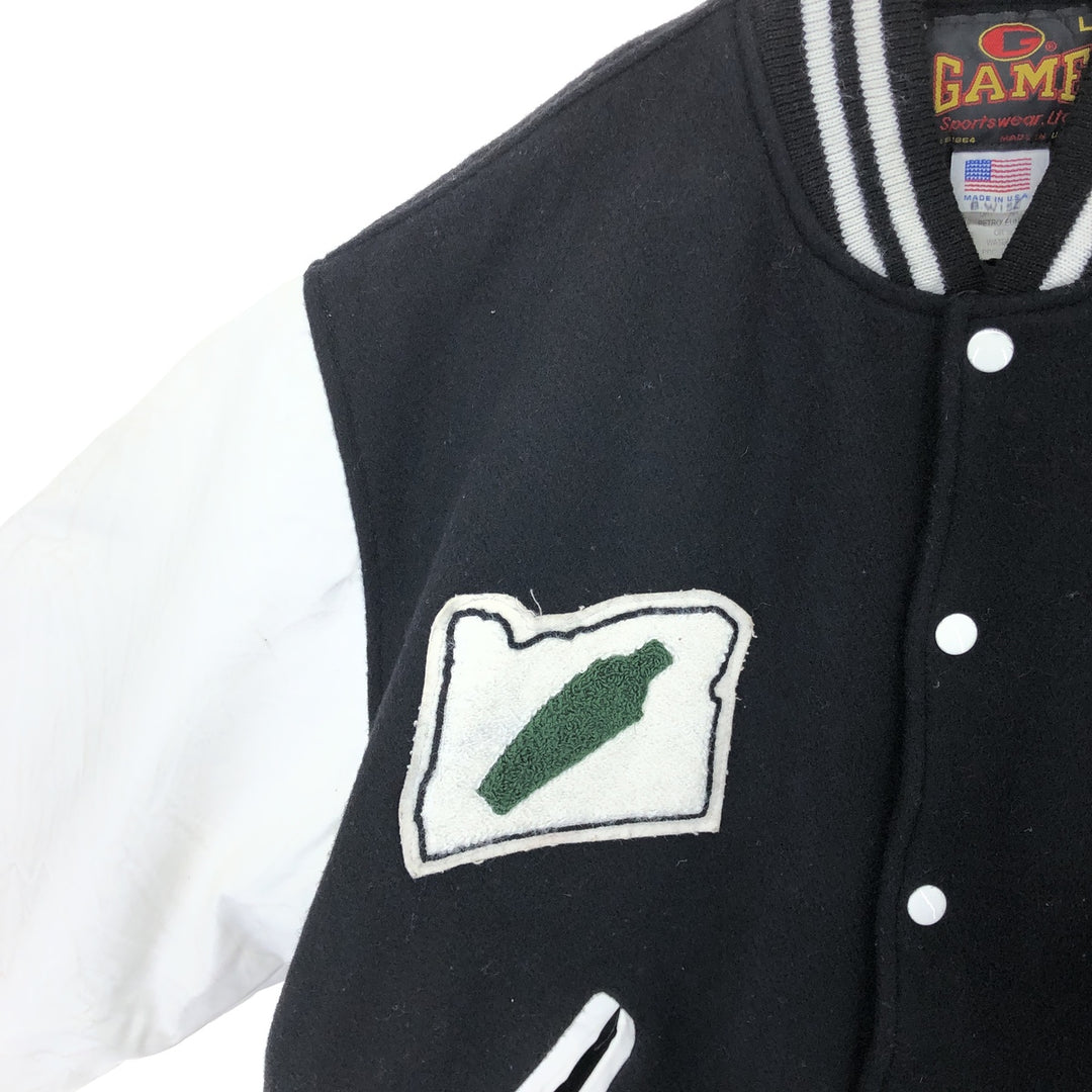 90'S GAME SPORTS WEAR Leather Sleeve Wool Button Varsity Jacket Made in USA Men's L Size Vintage /eaa504917