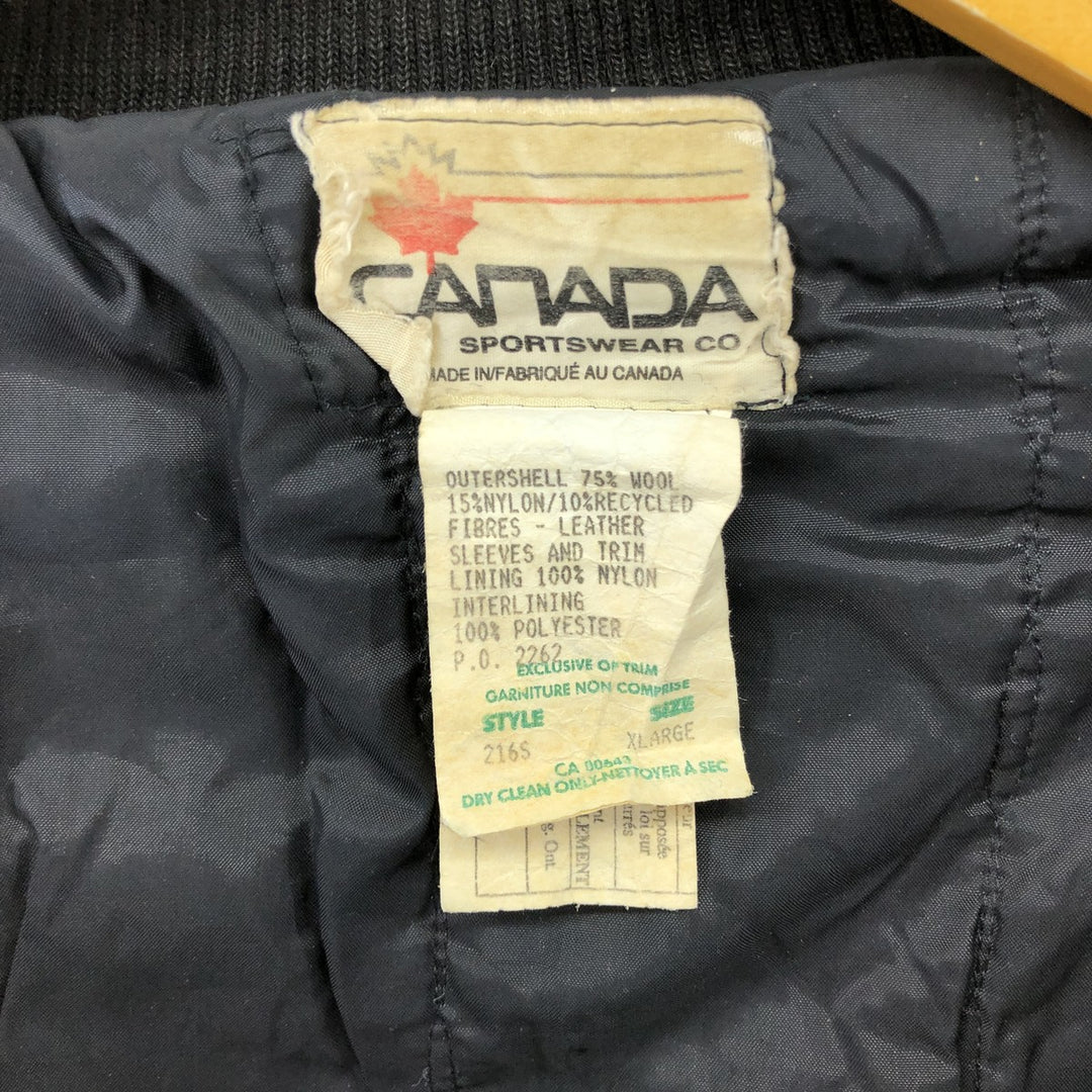 90'S CANADA SPORTSWEAR Leather Sleeve Wool Button Varsity Jacket Made in Canada Men's XL Vintage /eaa505083