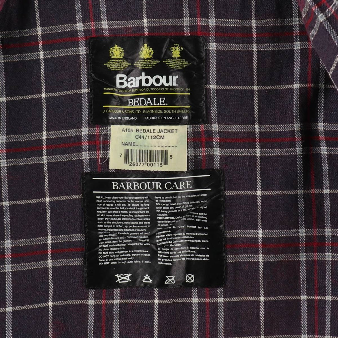 80s-90'S Barbour Bedale Old 3 Warrant Waxed Cotton Oiled Jacket Made in England C44 Men's L Size Vintage /eaa505103