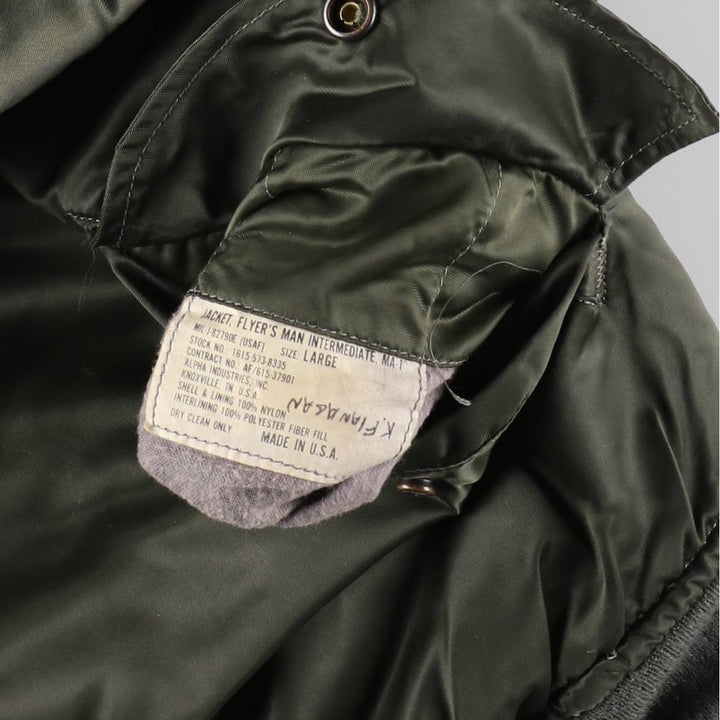 Civilian item 90s~ Alpha ALPHA MA-1 padded military flight jacket made in USA men's size L vintage /eaa505172