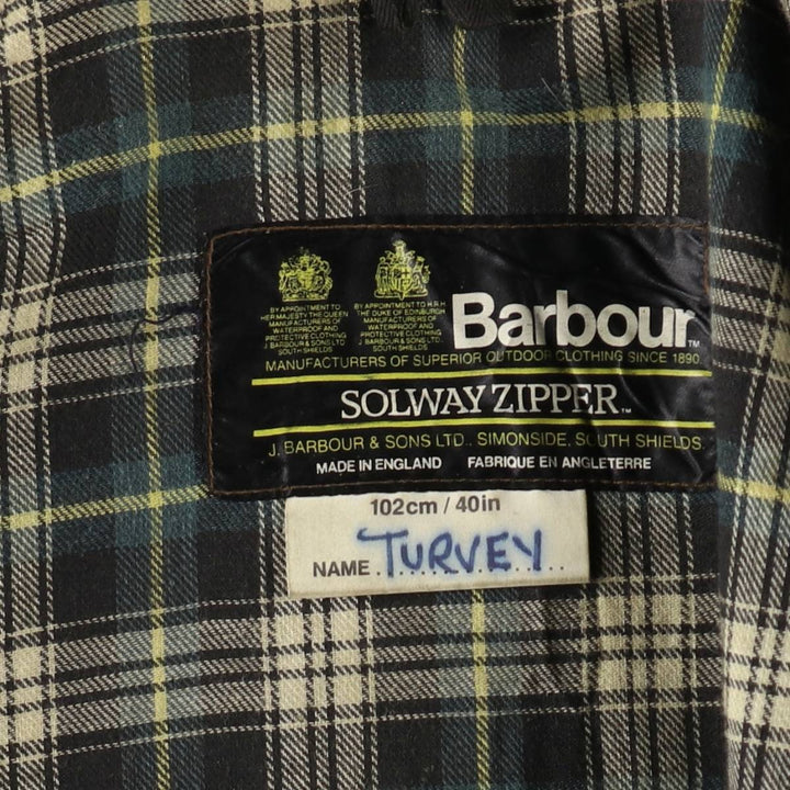 80'S Barbour SOLWAY ZIPPER Wax 2 Warrant Cotton Oiled Jacket Made in England 40in Men's M Vintage /eaa505178