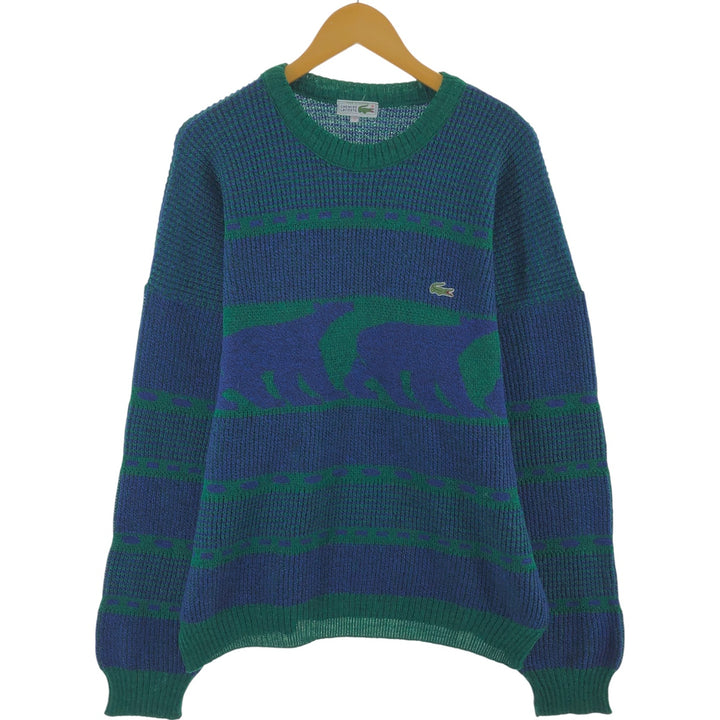 LACOSTE All-over print wool knit sweater, made in France, size 5, equivalent to men's L / eaa505442