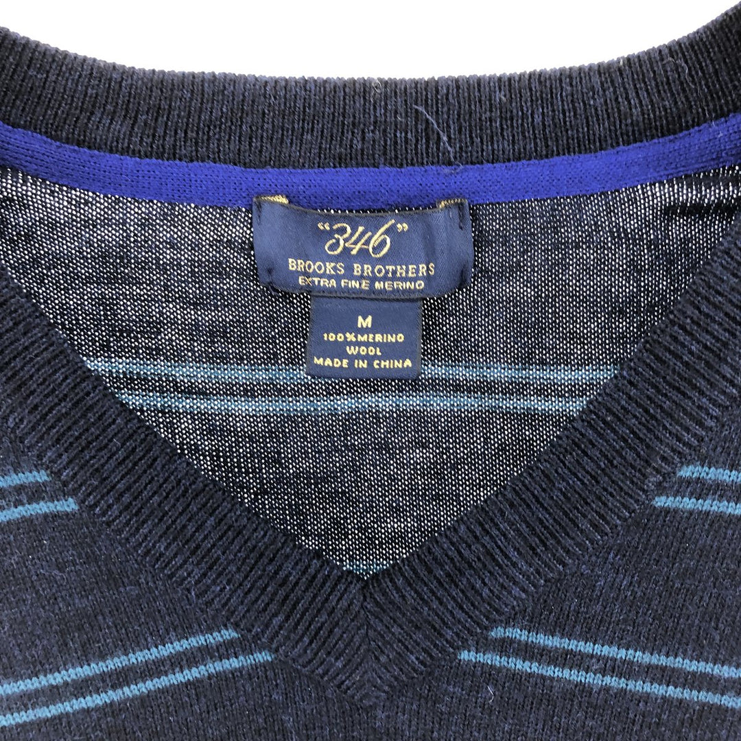 Brooks Brothers 346 Multi-border V-neck Merino wool knit sweater, men's size M / eaa505459