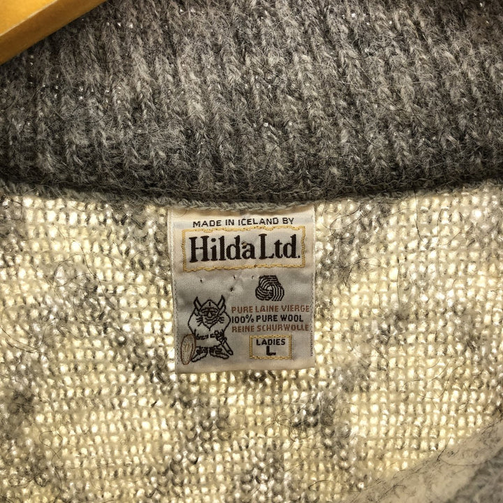 Hilda Ltd. All-over print high neck wool knit sweater, women's size L /eaa505466