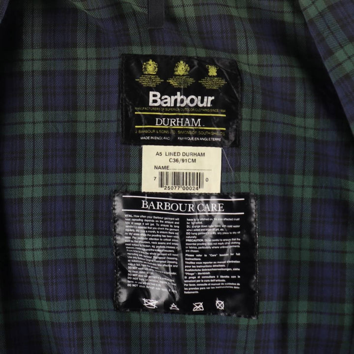 90'S Barbour DURHAM 3 Warrant waxed cotton oiled jacket made in England C36 men's size S vintage /eaa505499