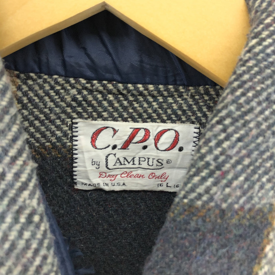 60s-70'S Campus Check Pattern Wool CPO Shirt Made in USA Men's L Size Vintage /eaa505767