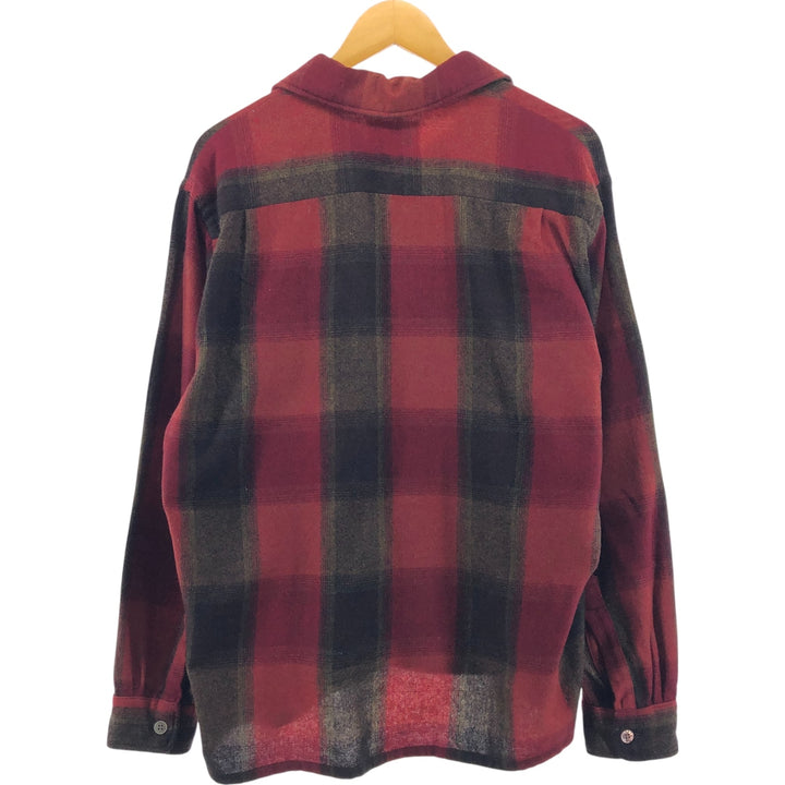 70'S CASCADE Check Pattern Open Collar Wool Shirt Men's Size L Vintage /eaa505779