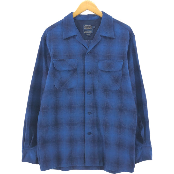 Pendleton Ombre Check Board Shirt, Open Collar, Wool Box Shirt, Men's M Size / eaa505782