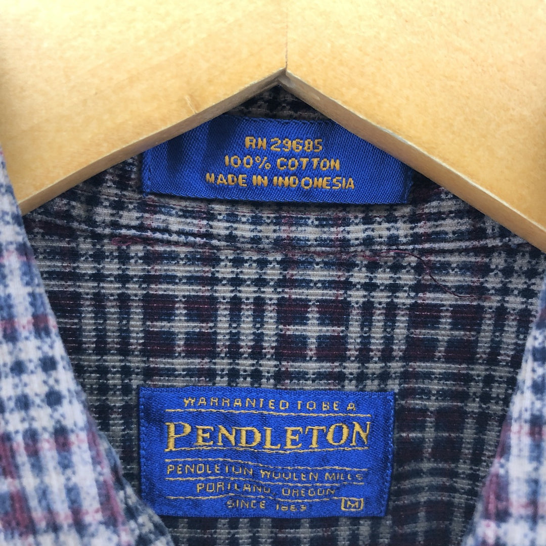 Pendleton Check Pattern Long Sleeve Button Down Corduroy Shirt Men's M Size / eaa505837