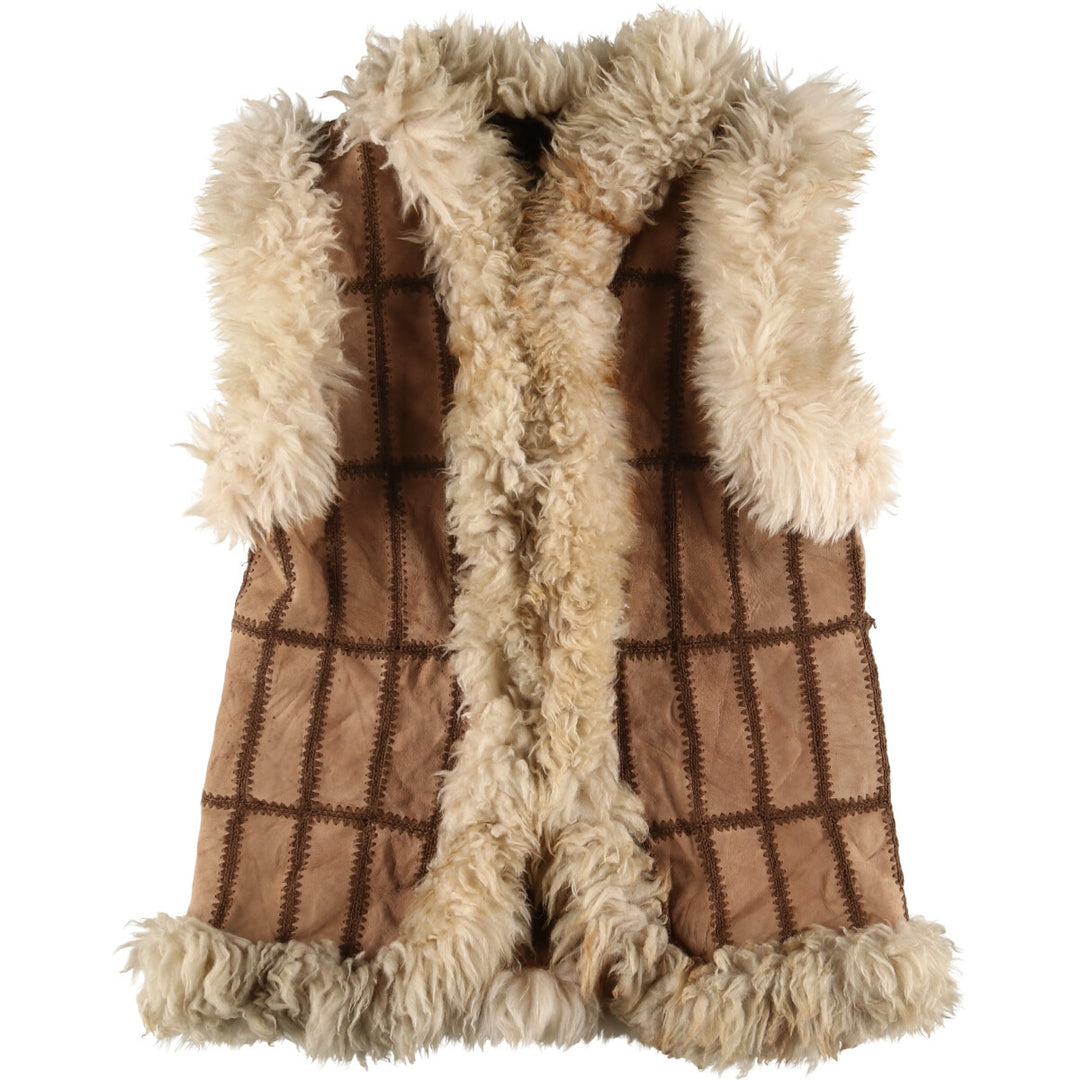 Patchwork suede leather vest with fur, size M for women / eaa505890