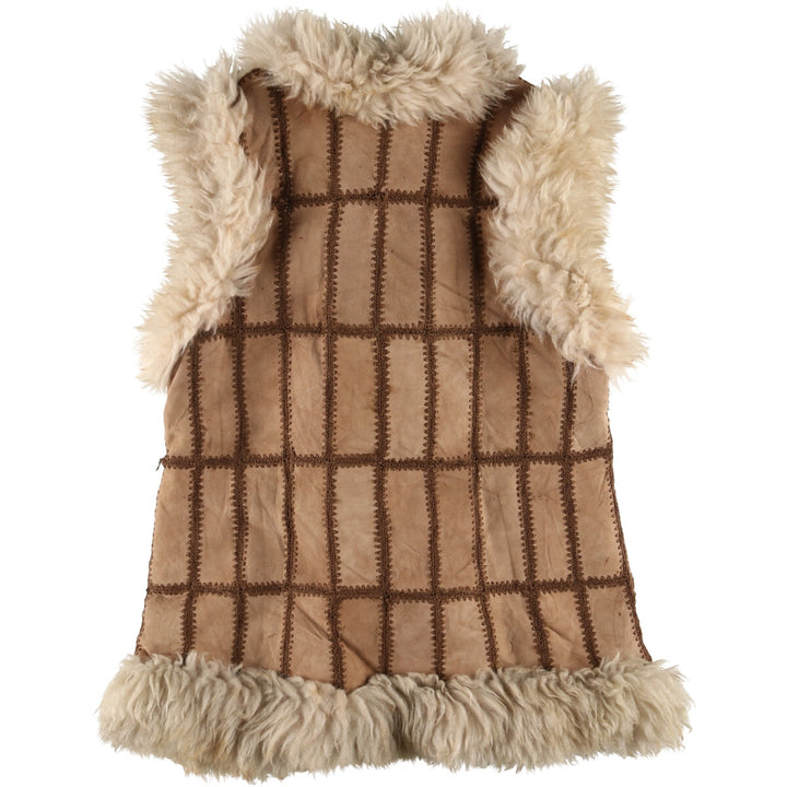 Patchwork suede leather vest with fur, size M for women / eaa505890