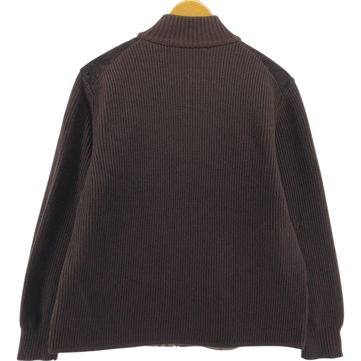 Burberry's LONDON suede-trimmed wool x acrylic knit full-zip sweater, men's size M / eaa505957