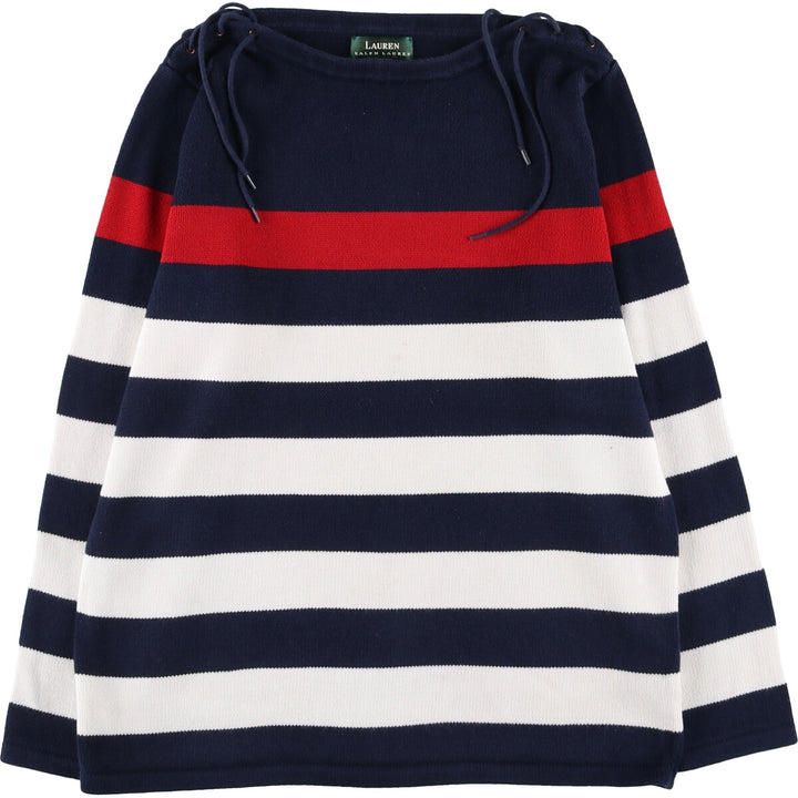 Ralph Lauren LAUREN Lauren Striped Pattern Boat Neck Cotton Knit Sweater Women's M Size / eaa506286