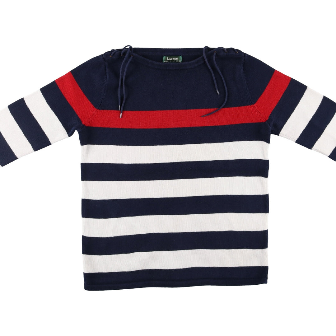 Ralph Lauren LAUREN Lauren Striped Pattern Boat Neck Cotton Knit Sweater Women's M Size / eaa506286