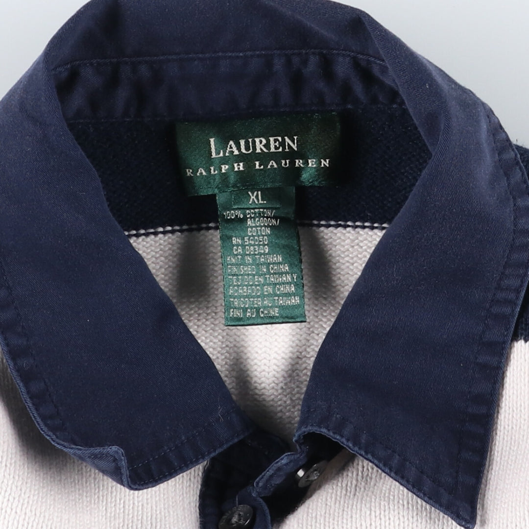 Ralph Lauren Lauren Border Pattern Regular Collar Cotton Knit Half Button Sweater Women's XL /eaa506288