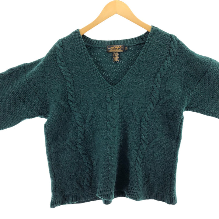 90'S LLBean Cable Knit V-Neck Wool x Cotton Knit Sweater Women's Size L Vintage /eaa506337