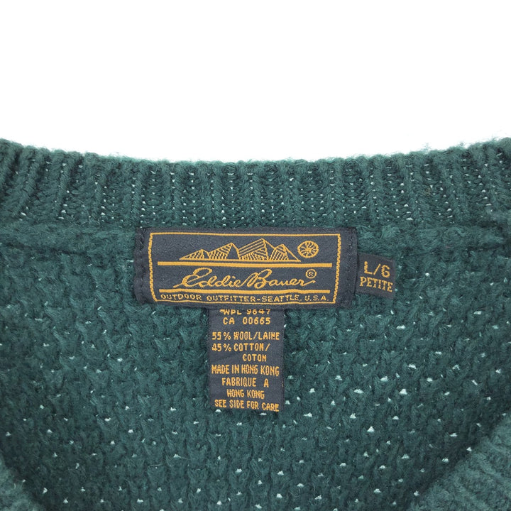 90'S LLBean Cable Knit V-Neck Wool x Cotton Knit Sweater Women's Size L Vintage /eaa506337