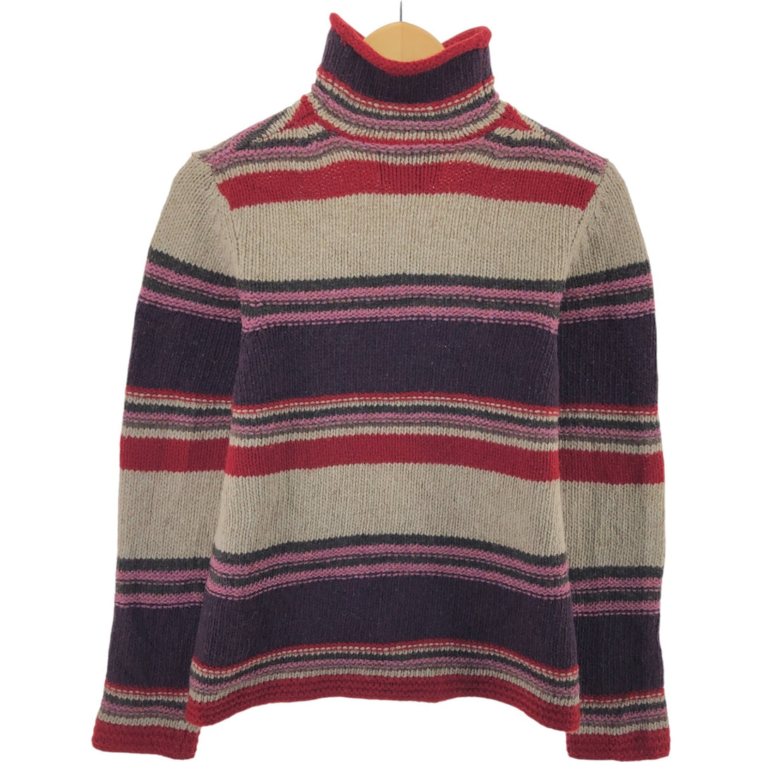 Eddie Bauer Multi-border Roll Neck High Neck Lambswool Knit Sweater Women's S Size / eaa506345