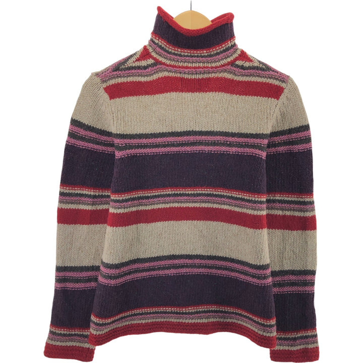 Eddie Bauer Multi-border Roll Neck High Neck Lambswool Knit Sweater Women's S Size / eaa506345