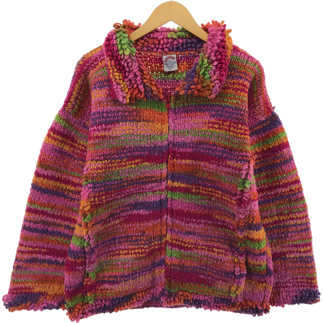 OVER THE RAINBOW all-over print HAND MADE Ecuador knit zip sweater with collar Made in Ecuador Women's M size /eaa506352