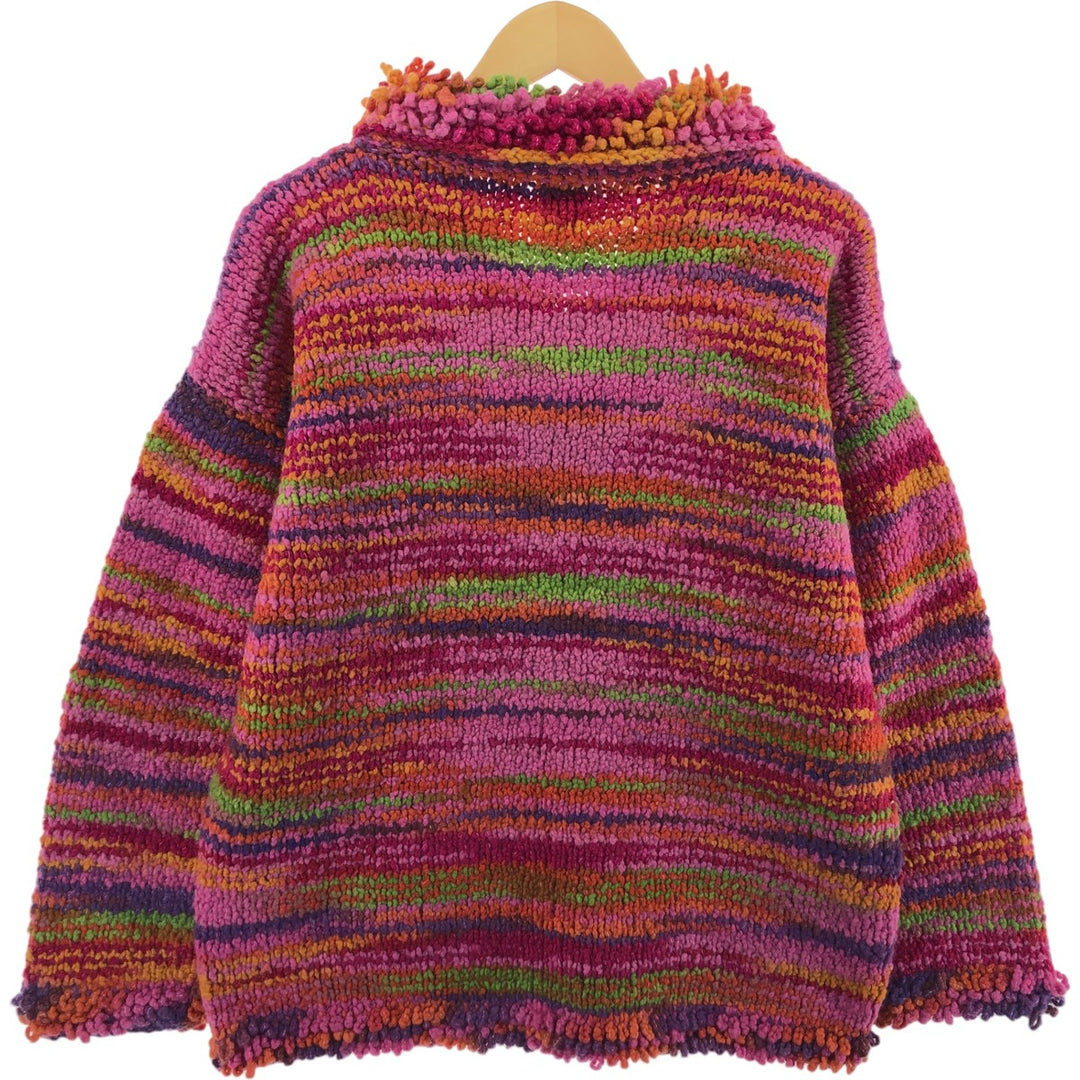 OVER THE RAINBOW all-over print HAND MADE Ecuador knit zip sweater with collar Made in Ecuador Women's M size /eaa506352