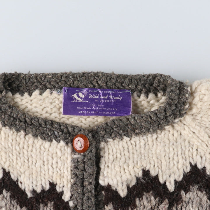 Wild and Wooly Nordic Pattern Ecuadorian knit cardigan made in Ecuador, women's size L /eaa506354