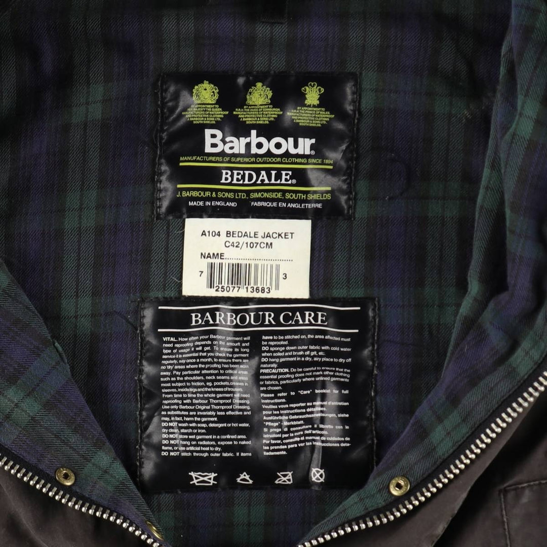 00'S Barbour BEDALE 3 Warrant Waxed Cotton Oiled Jacket Made in England C42 Men's L size /eaa506639