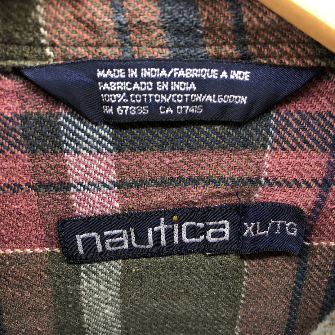 90'S NAUTICA Long Sleeve Button Down Heavy Flannel Check Shirt Men's XL Vintage /eaa506703