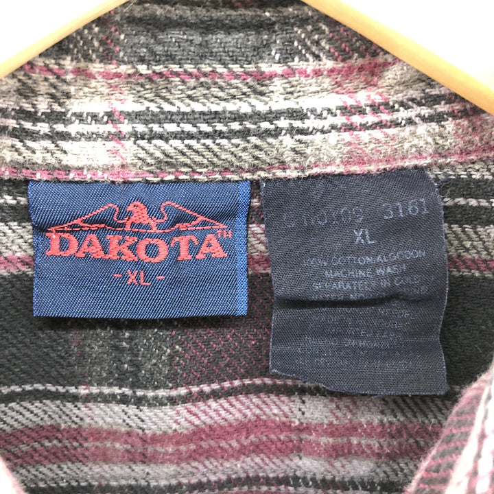 90'S DAKOTA Long Sleeve Heavy Flannel Check Shirt Men's XL Vintage /eaa506720