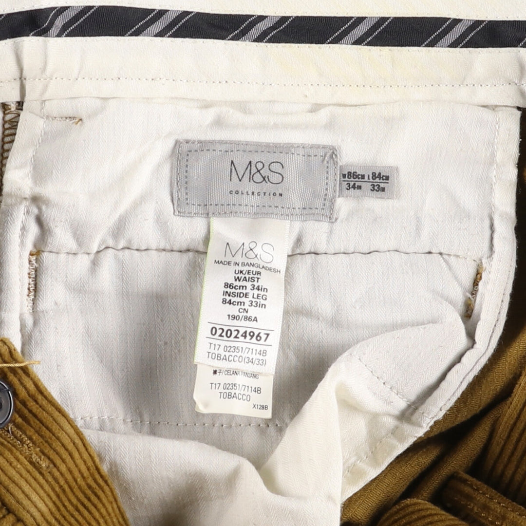 Marks and Spencer Wide Ribbed Corduroy Pants for Men, Size W34 / eaa506999