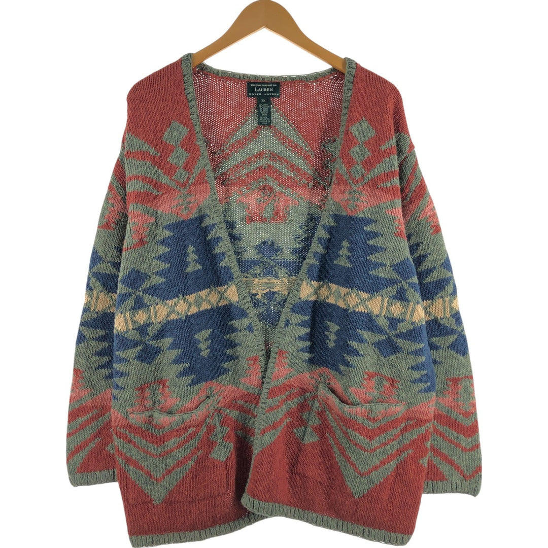 Ralph Lauren LAUREN Lauren all-over print linen x cotton knit cardigan, women's XXXL size / eaa508286