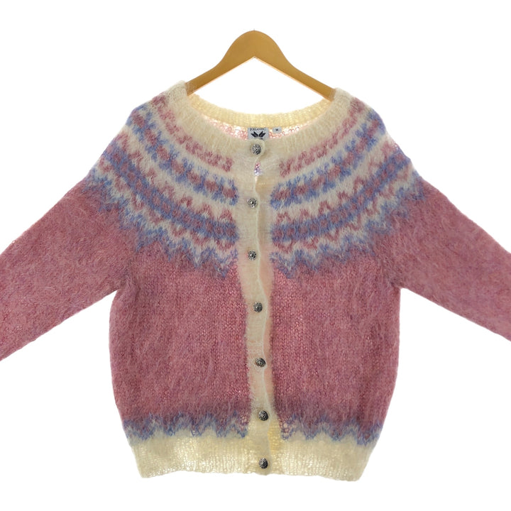 ICELANDIC DESIGN All-over Nordic Pattern HAND KNIT Mohair knit cardigan Women's M size /eaa508288